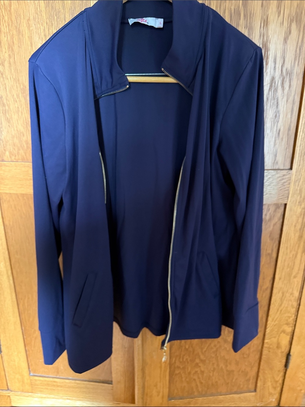 Aryeh Navy Zip-Up Bomber Jacket with Gold Zipper